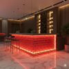 Gạch kính màu đỏ dùng làm quầy bar rực rỡ
